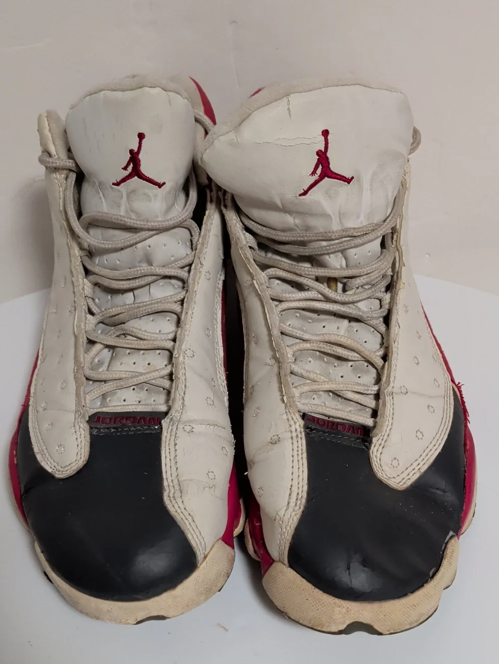 Air Jordan Retro Basketball Sneakers in White, Black & Red